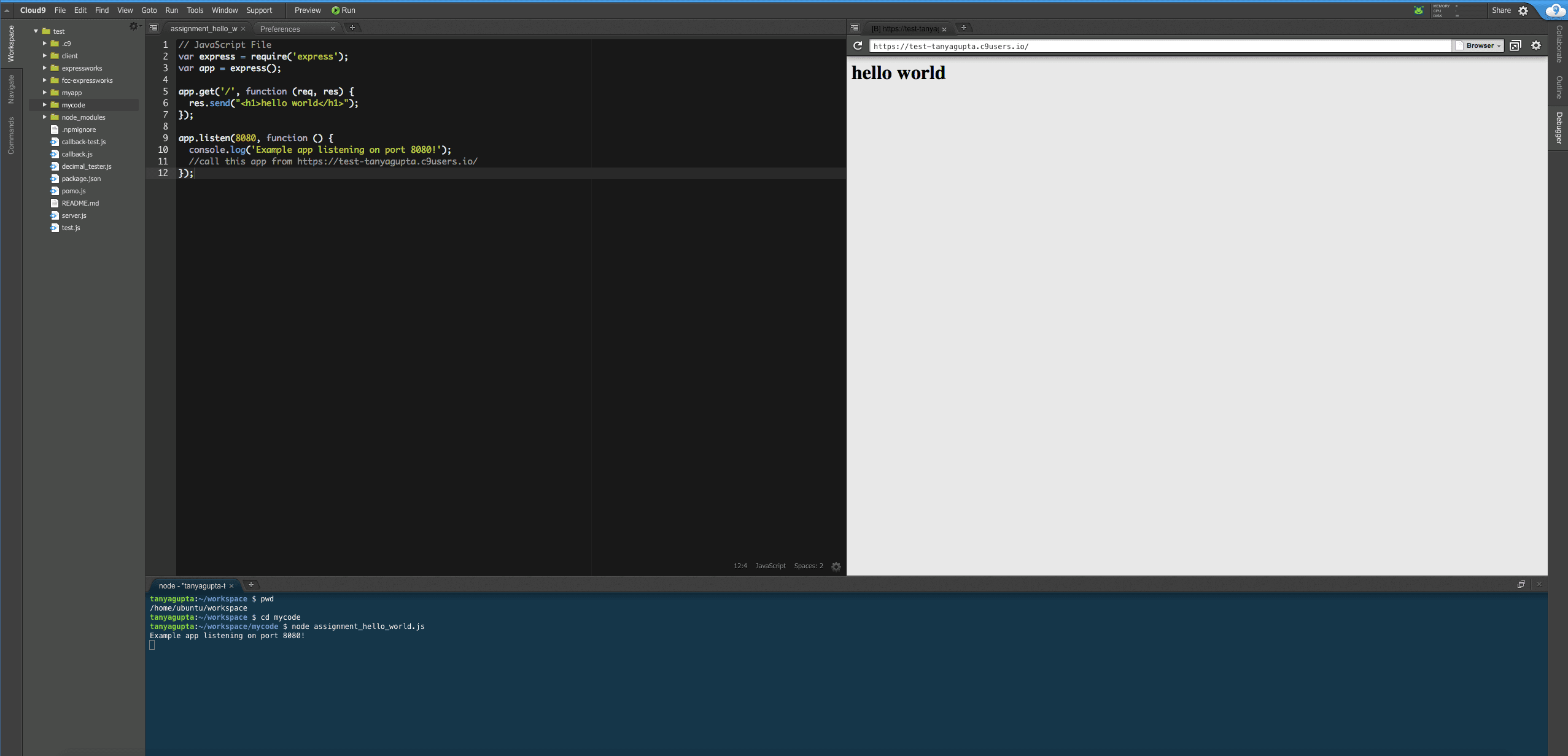 How to deploy a Node.js web app using Express in Cloud9